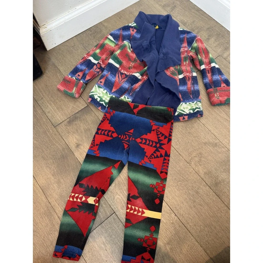 Polo Ralph Lauren Pants Set Girls 3T Multicolor‎ Southwestern Cardigan Leggings